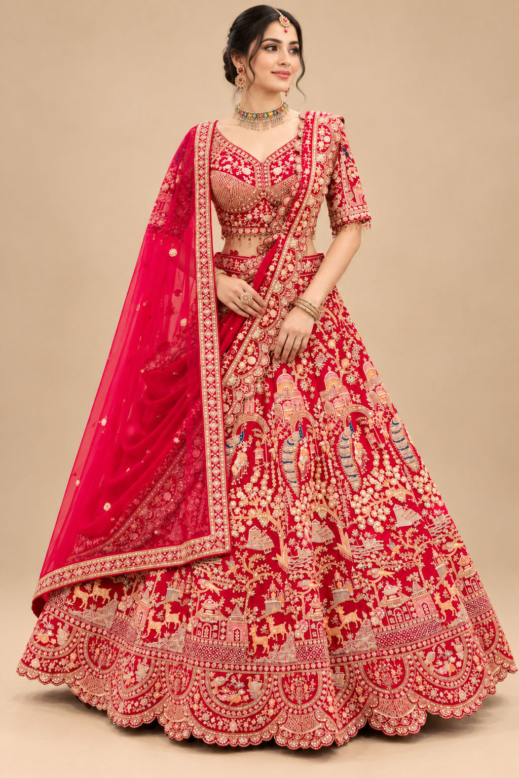 Premium Red Bridal Lehenga with Intricate Gold Embroidery, Royal Heritage Motifs and Embellished Dupatta