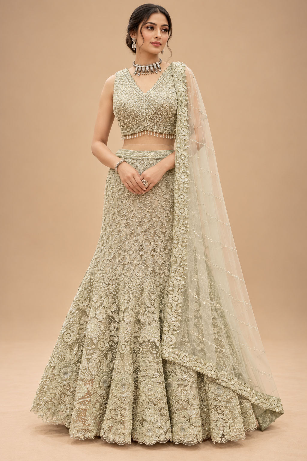 Sage Green lehenga choli for women – product view 1