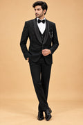 Men's Premium Black Embellished Three-Piece Tuxedo Suit for Weddings & Receptions