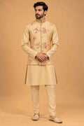 Beige nehru jacket set for men – product view 1