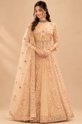 Premium Champagne Peach Embroidered Bridal Anarkali Gown with Floral Sequin Work and Net Dupatta