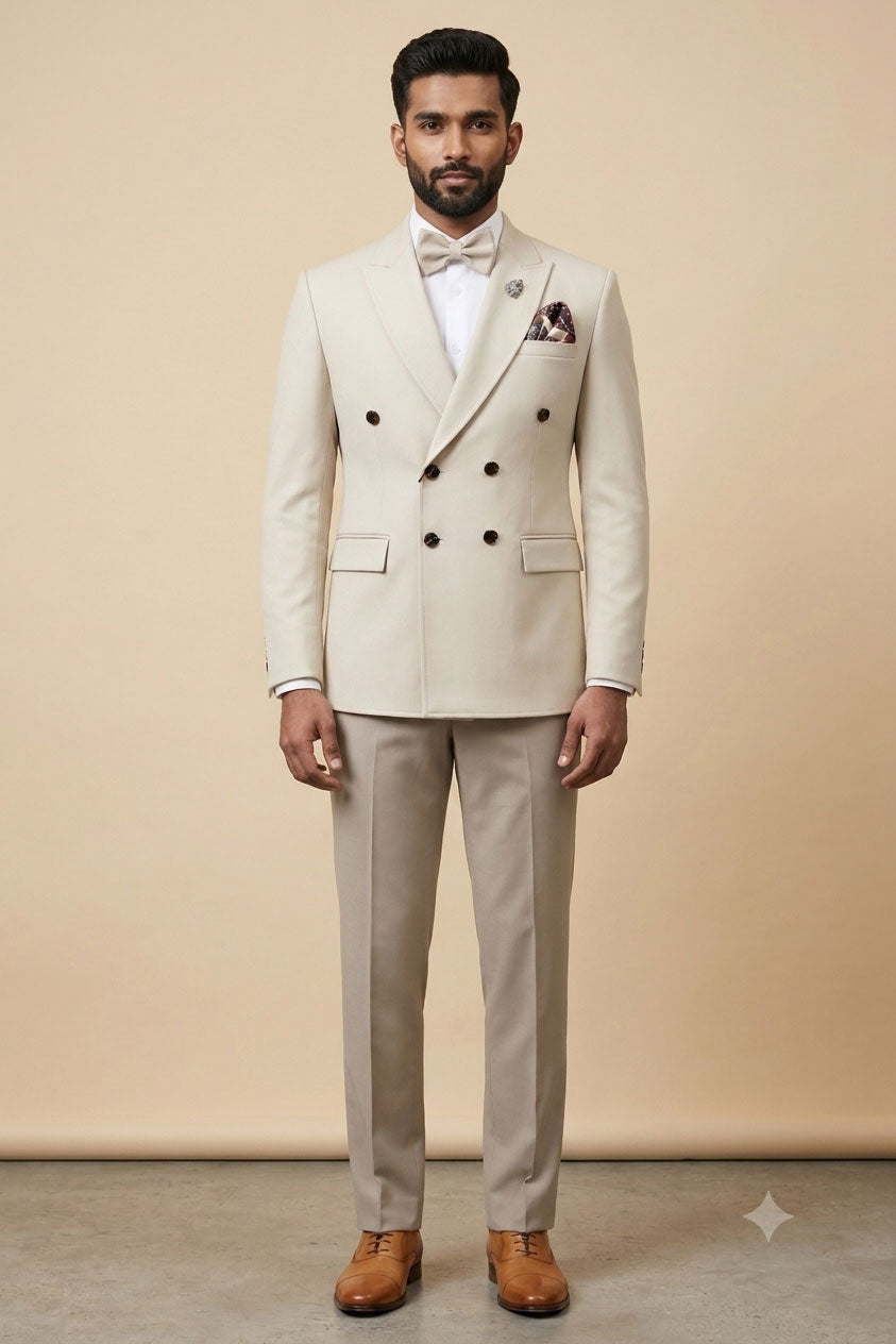 Men's Premium Ivory Double-Breasted Formal Suit for Weddings & Receptions