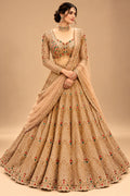Luxury Champagne Gold Bridal Lehenga with Red & Emerald Green Embellishments, Heavy Embroidery and Designer Dupatta