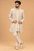 Ivory Floral Embroidered Sherwani Set for Men – full product view