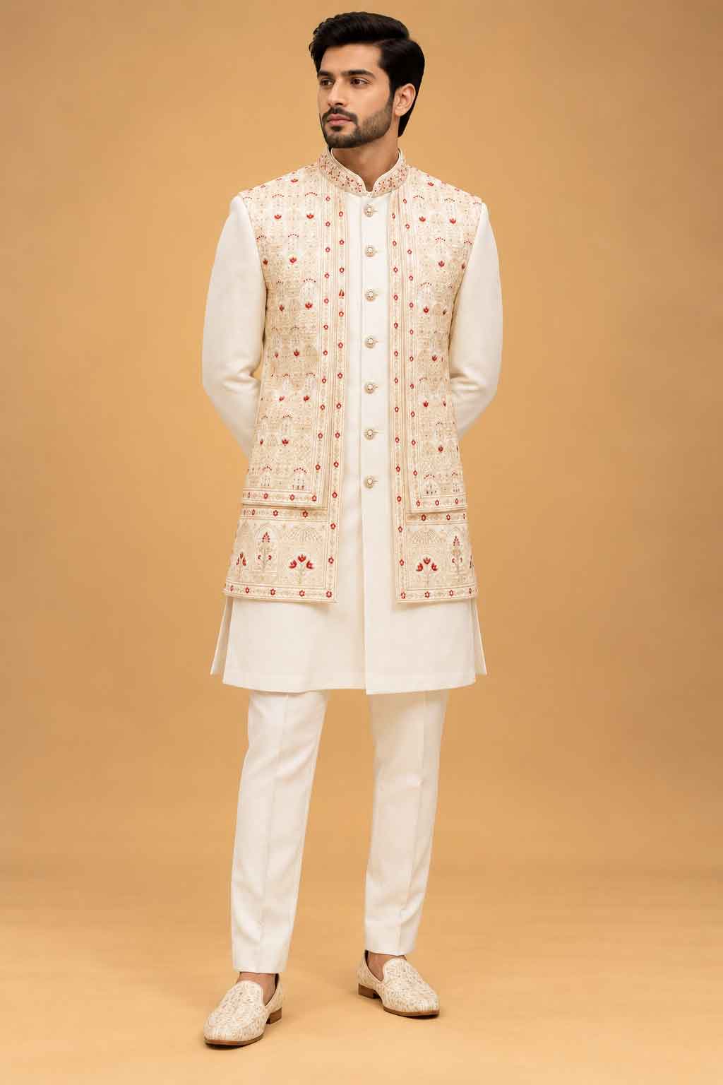 Ivory nehru jacket set for men – product view 1