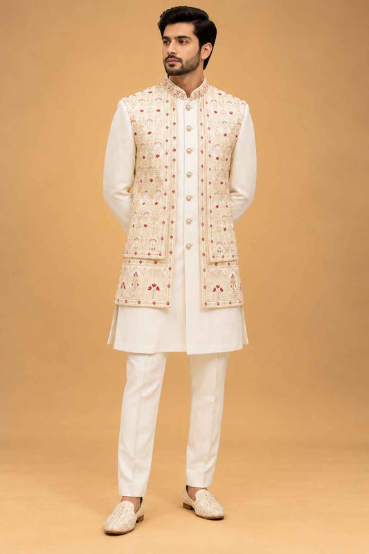 Ivory nehru jacket set for men – product view 1