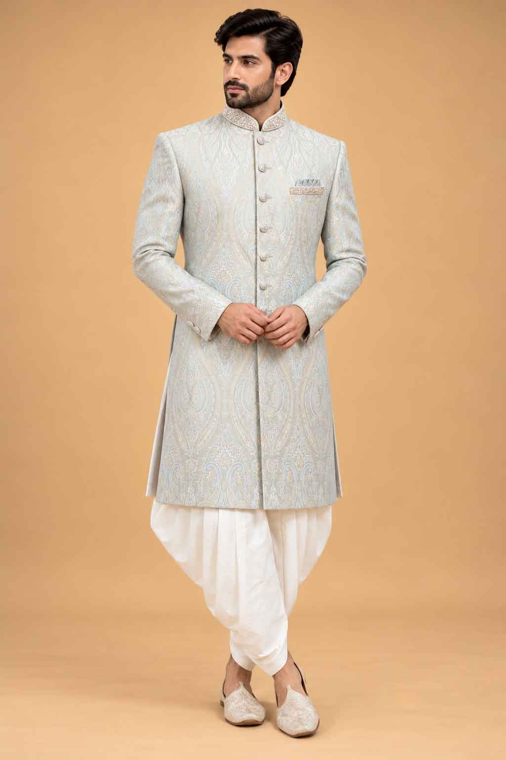 Light Ivory Paisley Sherwani with Dhoti for Men – product image 1