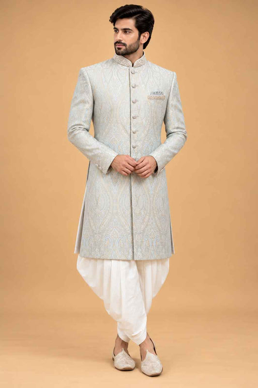 Light Ivory Paisley Sherwani with Dhoti for Men – product image 1