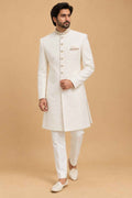 Ivory Textured Sherwani for Men with Trousers – product image 1