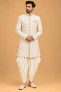 Ivory Textured Sherwani for Men with Draped Dhoti – product image 1