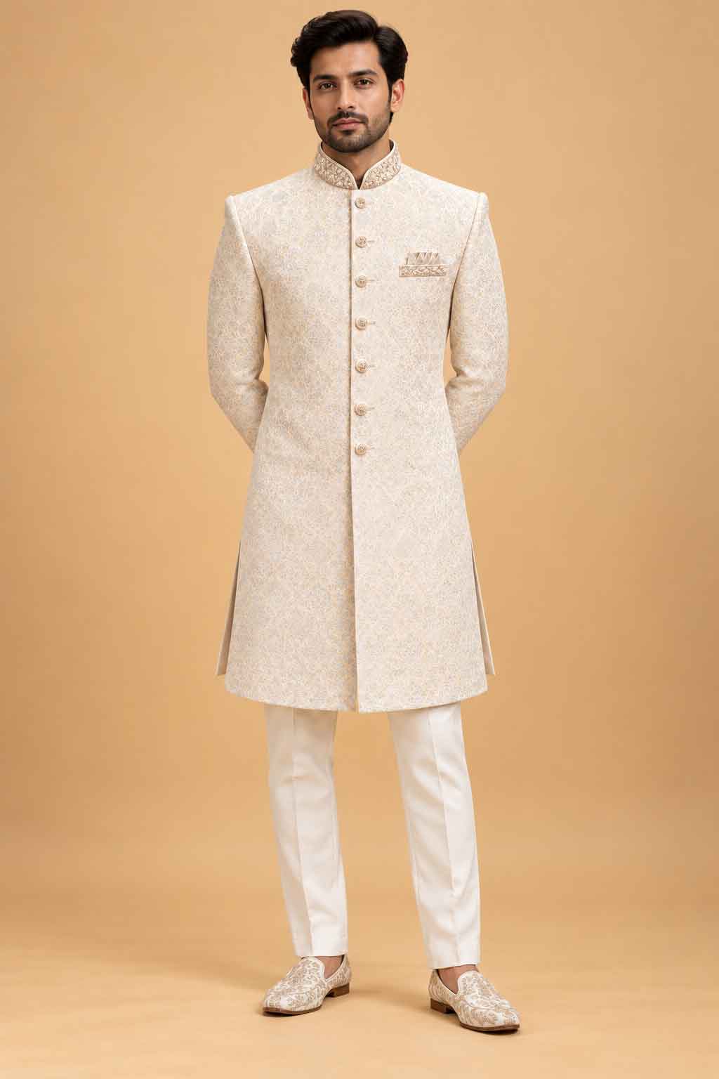 Firozi Textured Sherwani for Men with Trousers – product image 1