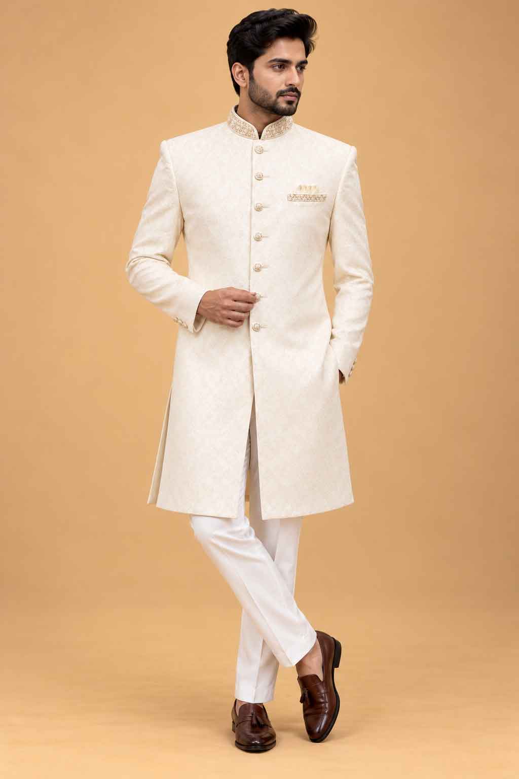 Ivory Sherwani for Men with Trousers – product image 1