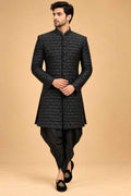 Black Textured Sherwani with Dhoti for Men – product image 1