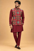 Maroon nehru jacket set for men – product view 1