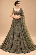 Premium Olive Green Embellished Lehenga with Intricate Sequin Work, Designer Blouse and Sheer Dupatta