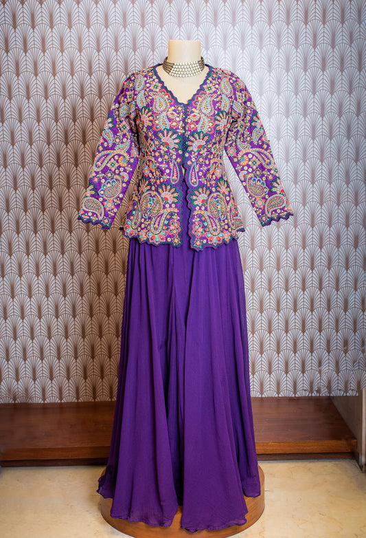 Purple embroidered ethnic top with flowy full-length skirt – product image 2