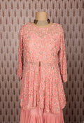 Elegant Pink Embroidered Long Kurti with Flared Palazzo Pants – Ethnic Women’s Wear