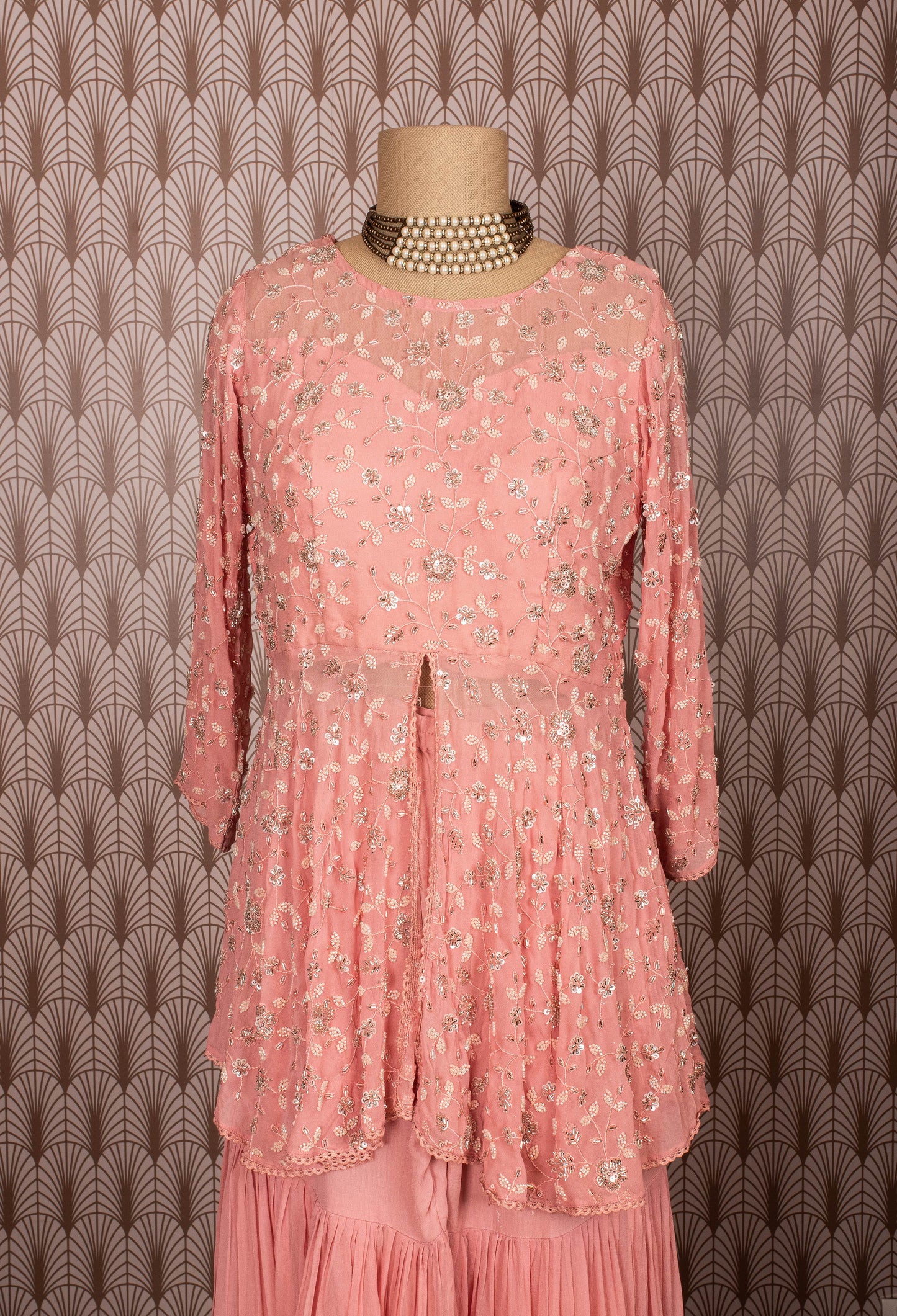 Elegant Pink Embroidered Long Kurti with Flared Palazzo Pants – Ethnic Women’s Wear