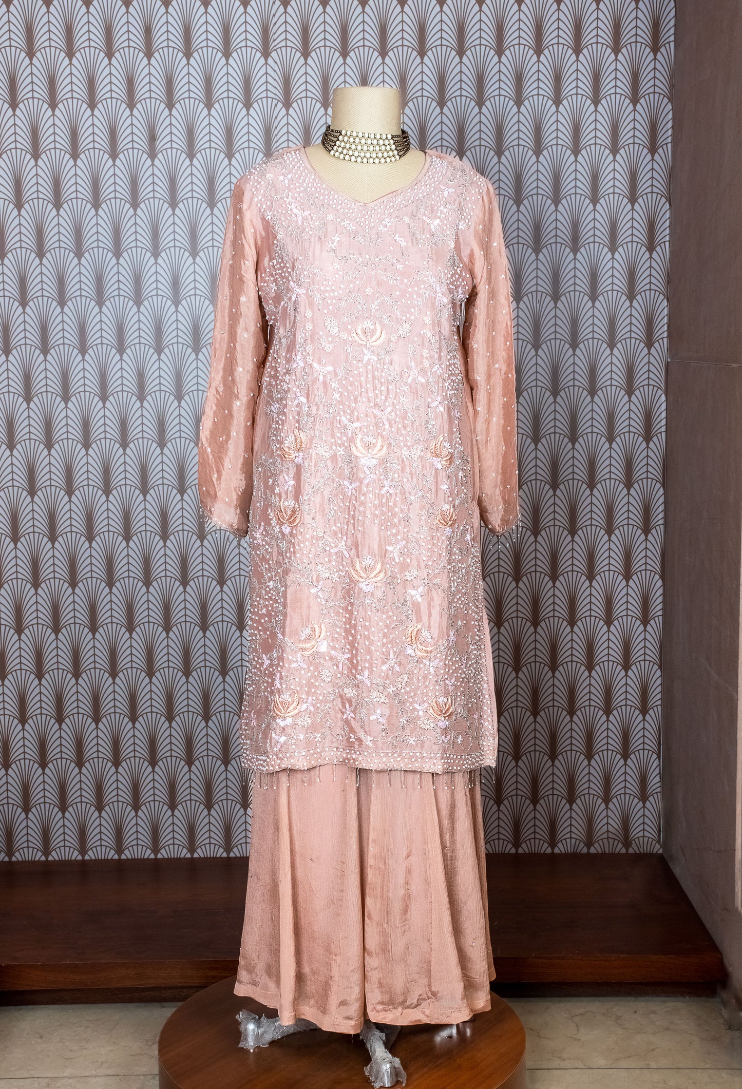 Elegant Peach Embroidered Kurta with Palazzo Set | Traditional Ethnic Wear for Women