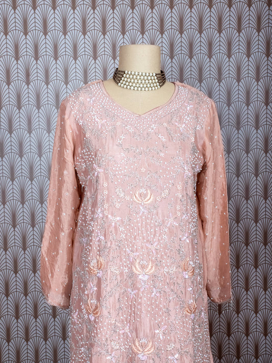 Peach embroidered kurta with palazzo set for women – product image 2
