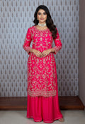 Fuchsia Pink Hand Embroidered Georgette Sharara Set for Women – Festive & Wedding Wea