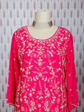 Fuchsia Pink Hand Embroidered Georgette Sharara Set for Women – Festive & Wedding Wea