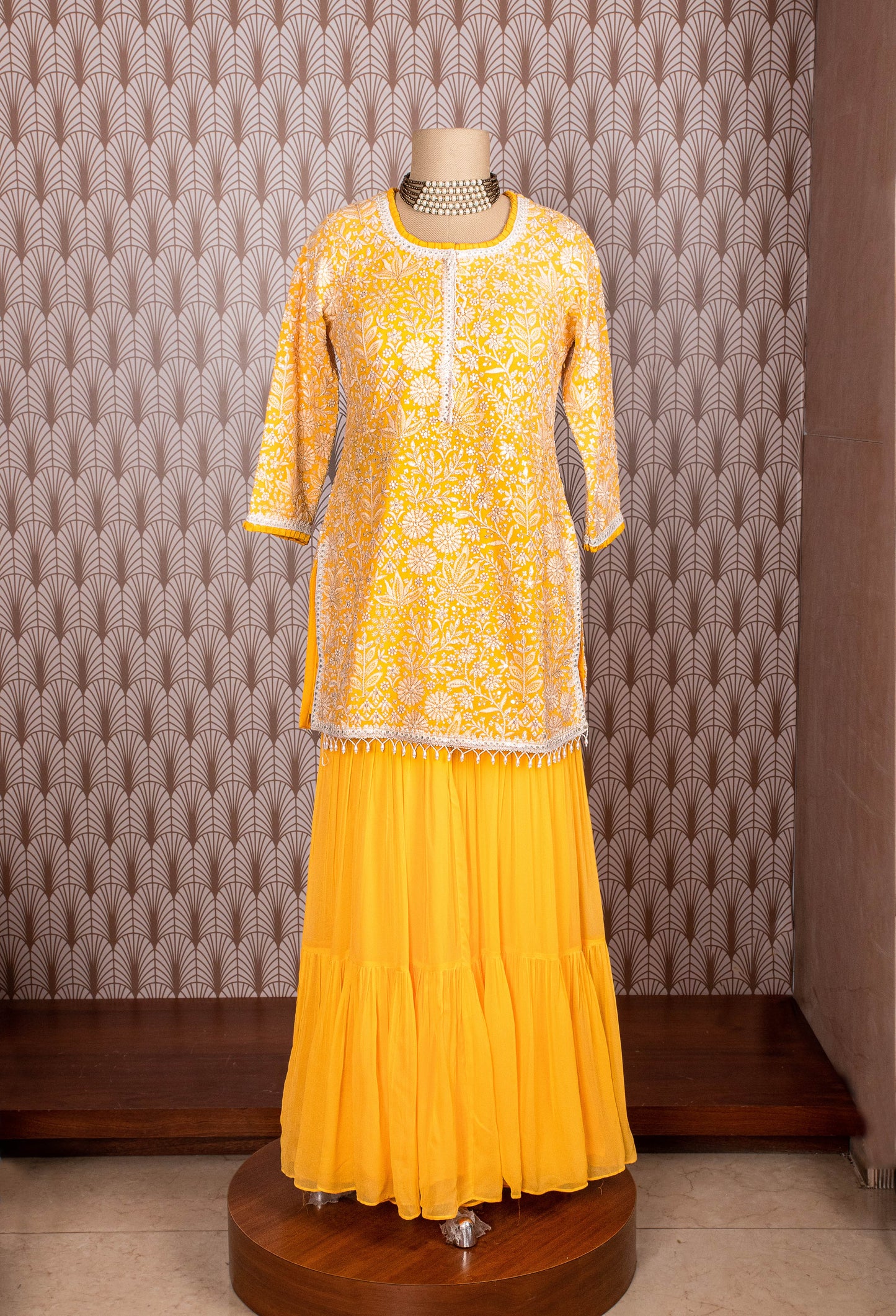 Elegant Yellow Embroidered Kurti with Flared Skirt - Traditional Indian Ethnic Wear