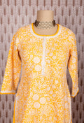 Elegant Yellow Embroidered Kurti with Flared Skirt - Traditional Indian Ethnic Wear