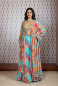 Multicolor Abstract Printed Cape Lehenga Set for Women – Boho Chic Festive Wear
