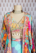 Multicolor Abstract Printed Cape Lehenga Set for Women – Boho Chic Festive Wear