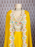 Mustard Yellow Embroidered Cape Lehenga Set for Women – Designer Festive Wear