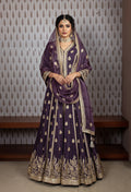 Purple Velvet Anarkali Gown with Golden Embroidery – Festive & Wedding Wear