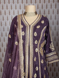 Purple Velvet Anarkali Gown with Golden Embroidery – Festive & Wedding Wear
