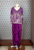 Purple Sequin Embroidered Designer Saree with Matching Blouse and Dupatta