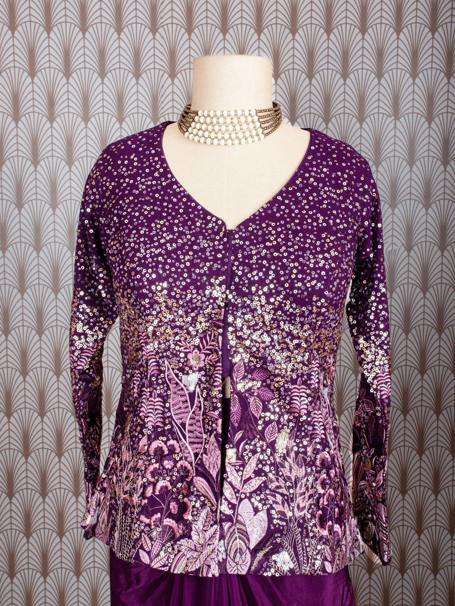 Purple Sequin Embroidered Designer Saree with Matching Blouse and Dupatta