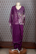 Purple Sequin Embroidered Designer Saree with Matching Blouse and Dupatta