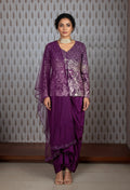 Purple Sequin Embroidered Designer Saree with Matching Blouse and Dupatta
