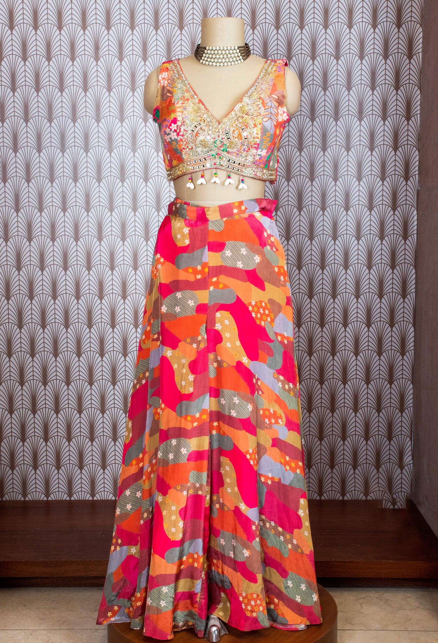 Multicolor Printed Cape Lehenga Set for Women – Vibrant Festive & Mehndi Wear