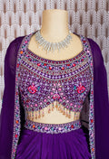 Purple Embroidered Indo-Western Lehenga Set with Cape Dupatta – Stylish Festive & Partywear for Women