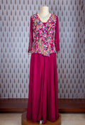 Elegant Magenta Embroidered Ethnic Set with Sheer Sleeves & Palazzo Pants