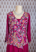 Elegant Magenta Embroidered Ethnic Set with Sheer Sleeves & Palazzo Pants