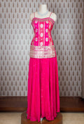 Hot Pink Embroidered Indo-Western Lehenga Set with Strappy Blouse – Trendy Partywear for Wome