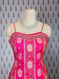Hot Pink Embroidered Indo-Western Lehenga Set with Strappy Blouse – Trendy Partywear for Wome