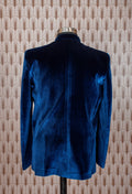 Men's Royal Blue Velvet Suit with Embroidered Collar & Brooch – Wedding & Festive Tuxedo-Style Indo-Western Suit