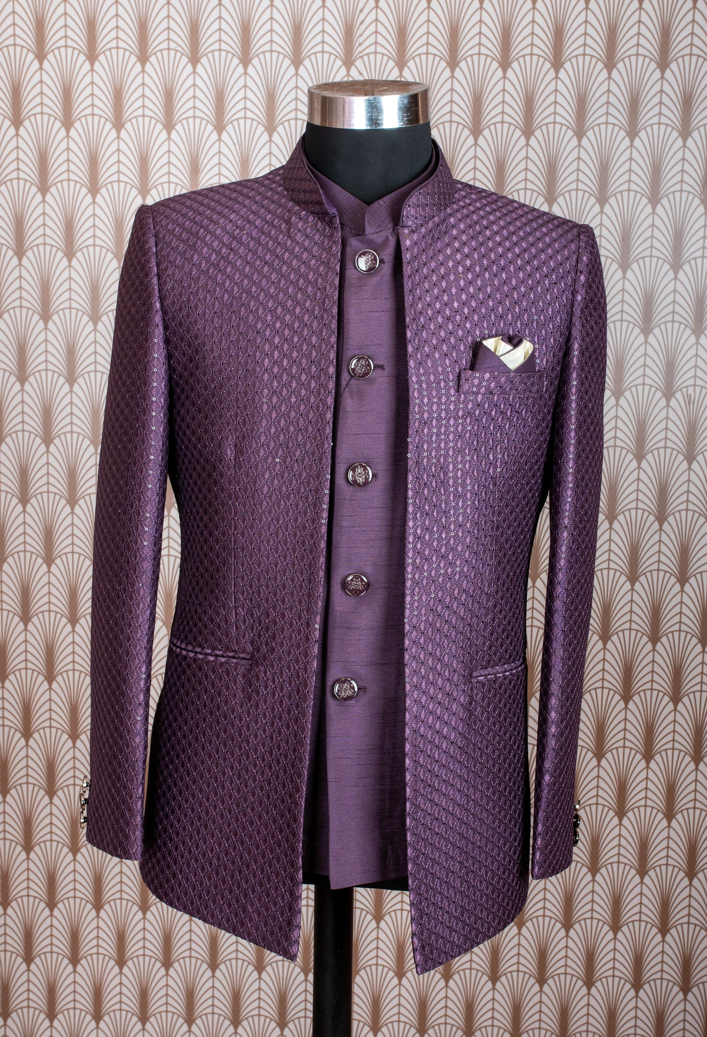 Elegant Purple Men's Formal Suit with Embroidered Jacket & Matching Inner | Stylish Party & Wedding Wear