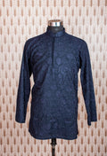 Elegant Navy Blue Embroidered Velvet Sherwani Jacket for Men – Luxurious Traditional Wear