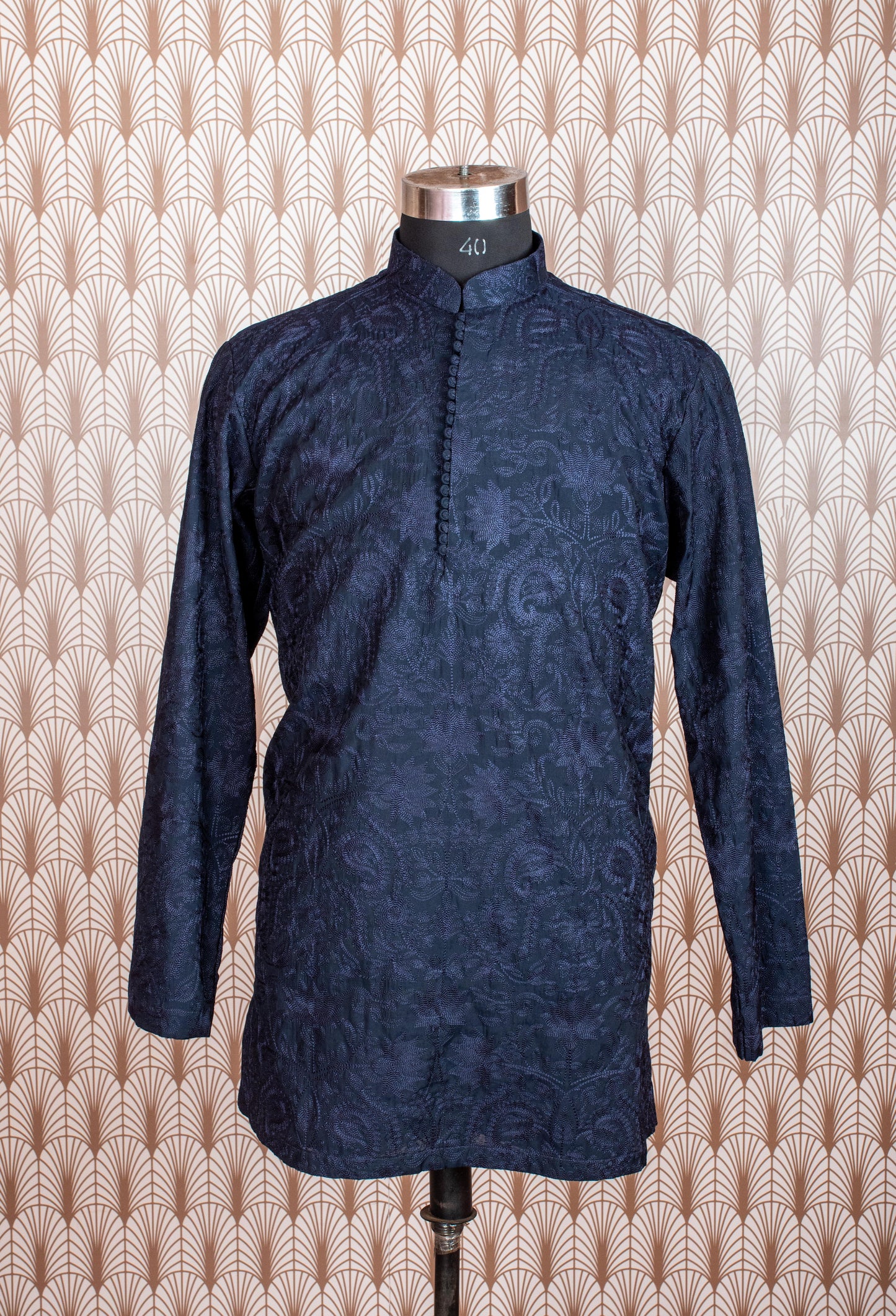 Elegant Navy Blue Embroidered Velvet Sherwani Jacket for Men – Luxurious Traditional Wear