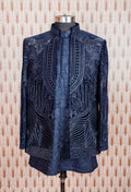 Elegant Navy Blue Embroidered Velvet Sherwani Jacket for Men – Luxurious Traditional Wear