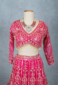 Hot Pink Heavily Embroidered Crop Top Lehenga Set with Mirror & Zari Work – Bridal & Festive Wear