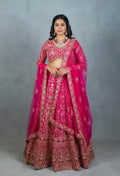 Hot Pink Heavily Embroidered Crop Top Lehenga Set with Mirror & Zari Work – Bridal & Festive Wear